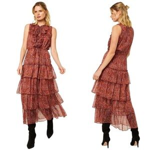 Misa Los Angeles Jules Women's Paisley Tiered Ruffle Sleeveless Maxi Dress Sz S